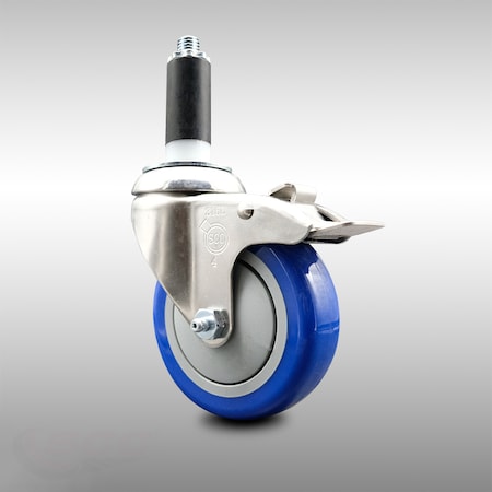 Service Caster 4 Inch 316SS Blue Poly Swivel 1-1/8 Inch Expanding Stem Caster Lock Brake SCC SCC-SS316TTLEX20S414-PPUB-BLUE-118